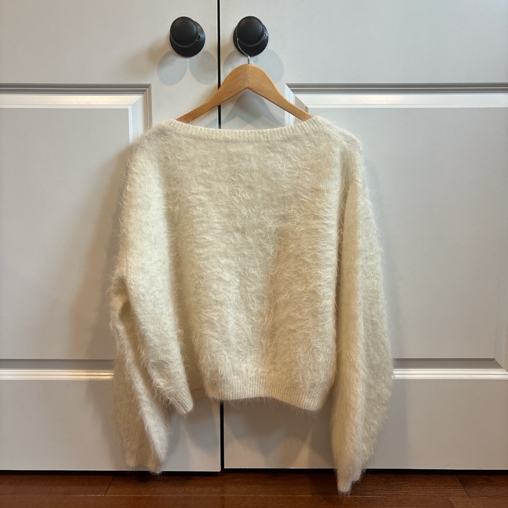 Cream Fuzzy Crewneck Sweater - Picture 2 of 2